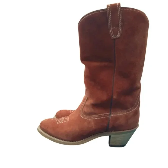 Vintage Wolverine Women's Cowboy Boots Brown/Orange Size 7 1/2 Suede Heel - Picture 5 of 15